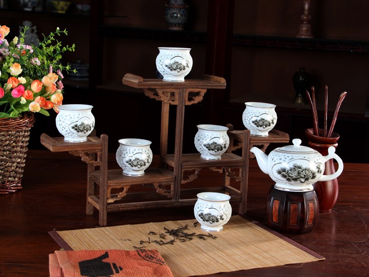 景德镇陶瓷镂空防烫《盛世牡丹》茶具