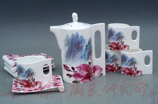 景德镇陶瓷 7头茶具“井冈杜鹃”中国工艺美术大师赖德全大师设计
